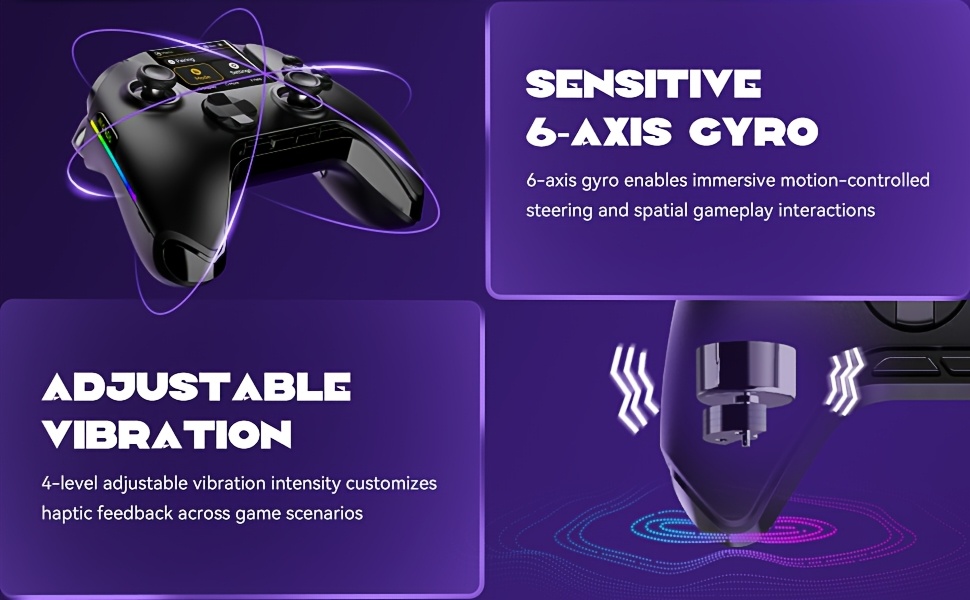 (No Drift) Interactive Screen Wireless Gaming Controller for iOS/for Switch/PC/Android/Steam Deck, Hall Effect Stick & Trigger, RGB Lighting, Remappable Buttons, 1800mAh with Charging Dock-V2 (Black). Notice Not Compatible with Xbox and PS5