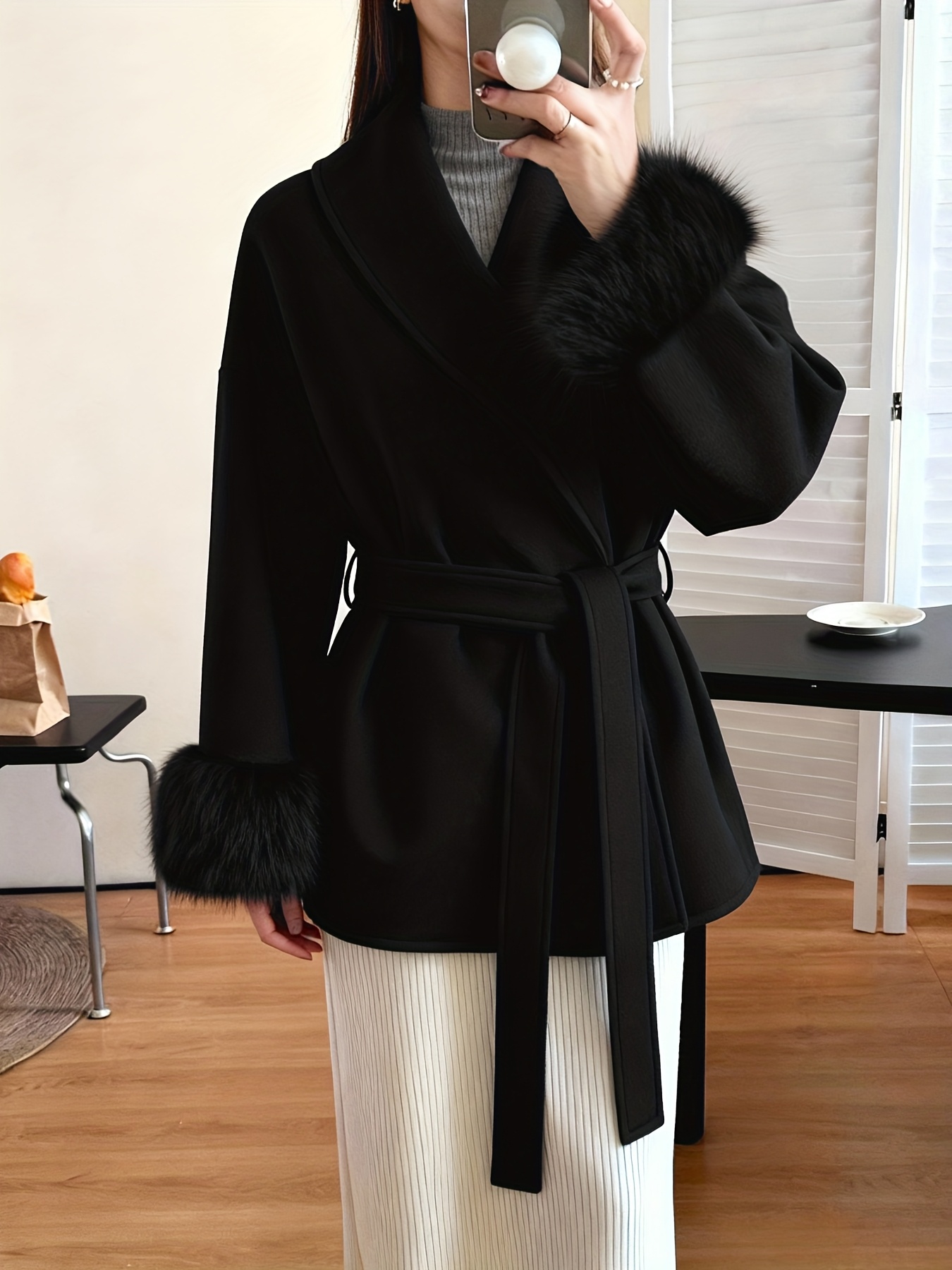 womens fashion elegant furry sleeve coat autumn winter womens clothing Product details 34