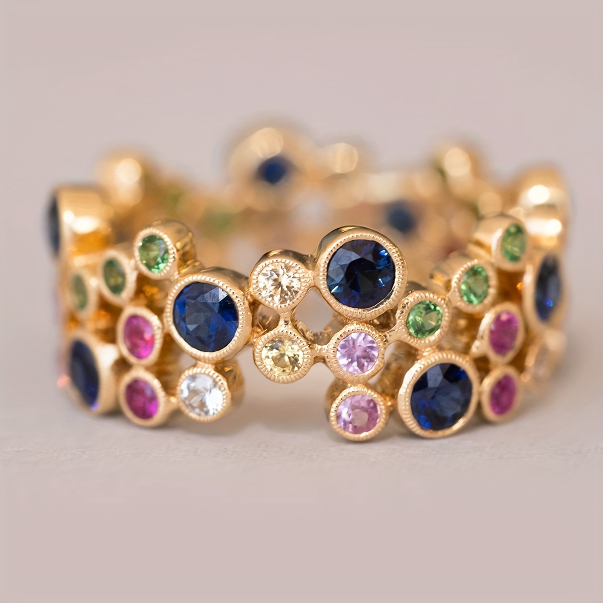 Image of 1pc Sparkling Rainbow Synthetic Zirconia Ring - Trendy Colorful Stackable Band, Elegant Jewelry Gift For Women, Perfect For Valentine's Day, Birthdays & Anniversaries