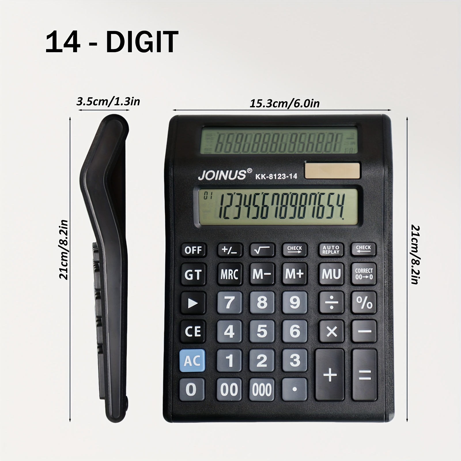 Calculator + Set de Pixuri Gel (2 bucăți), Calculator Financiar Profesional 12/14 Cifre - Afișaj LCD Mare pentru Citire Ușoară, Alimentat Solar Pentru Birou, Școală și Acasă (Fără Baterie)