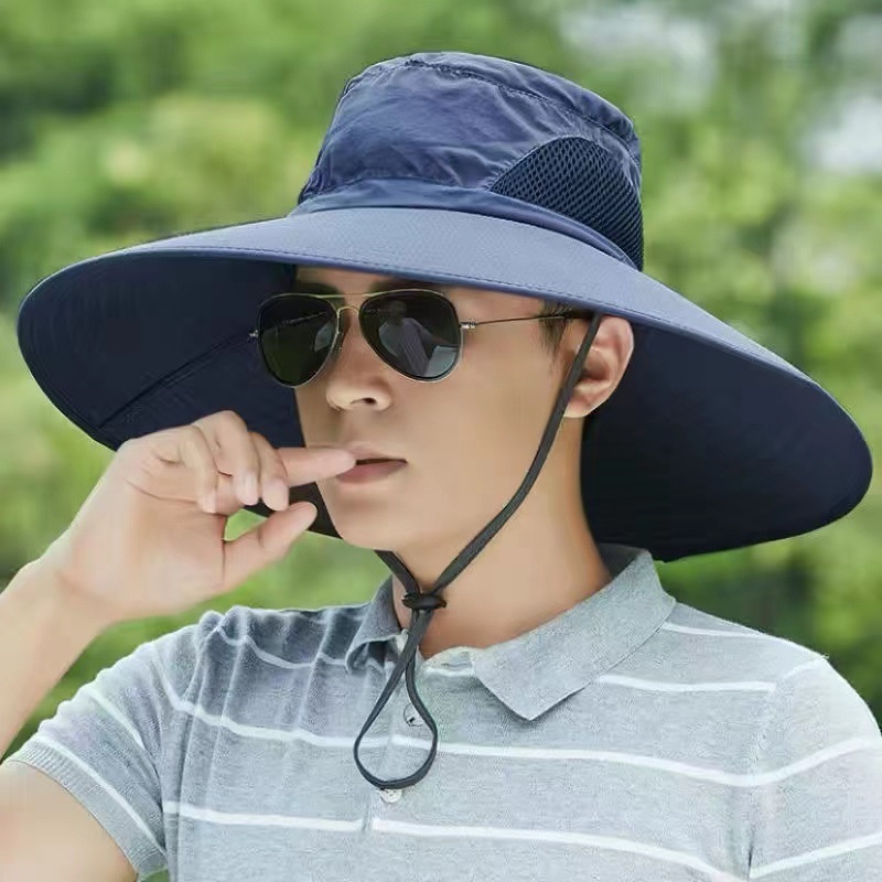TEMU 1pc Solid Color Fashionable Large Brim Hat, Men's Outdoor Adjustable Sun Hat, Suitable For Wearing During Summer Fishing, Hiking And Outdoor