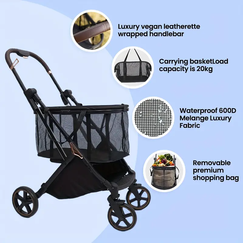 2025 new foldable multifunctional shopping cart camping trolley 4 wheel patio handcart laundry cart with 360 omni directional wheels ultra portable lightweight details 1