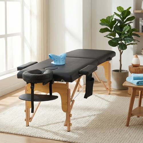 massage table with neck stretching device headrest armrest and side storage bag adjustable eyelash beauty bed