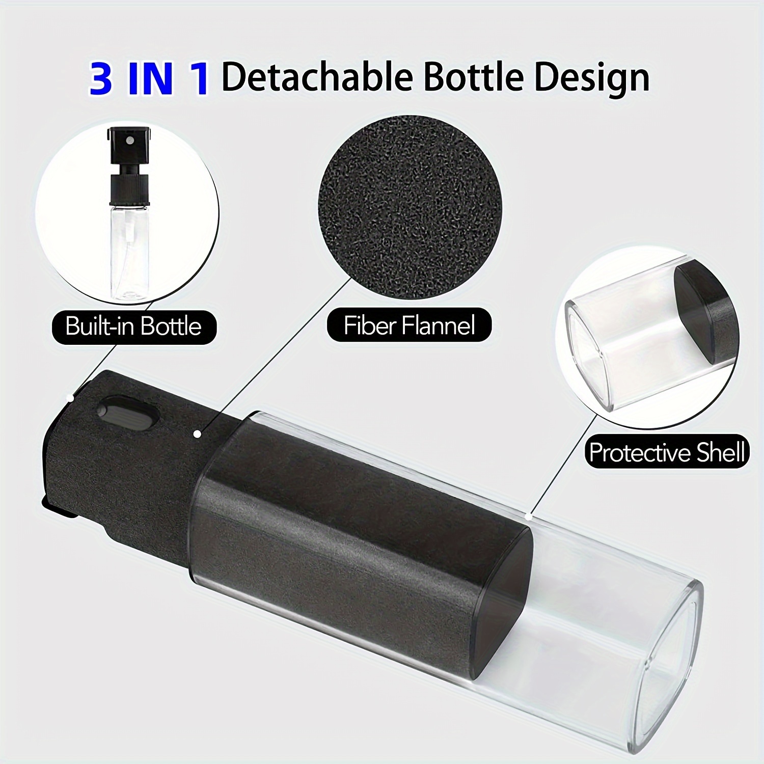 3-in-1 Multifunctional Cleaning Bottle Set with Microfiber Cloth - Ideal for Computers, Laptops, Cars, iPads, and Smartphones - No Liquid Needed, PP Material, Mobile Device Cleaner|Portable Cleaning Kit|Microfiber Cloth Bottle