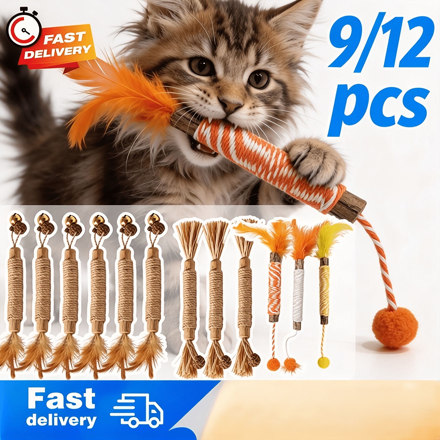 TEMU Natural Sticks For Cats - 9 Pack/ 12 Pack Dental Chew Toys For Teeth Cleaning, Interactive Treats & Consumable Lick Toys For Indoor Cats And