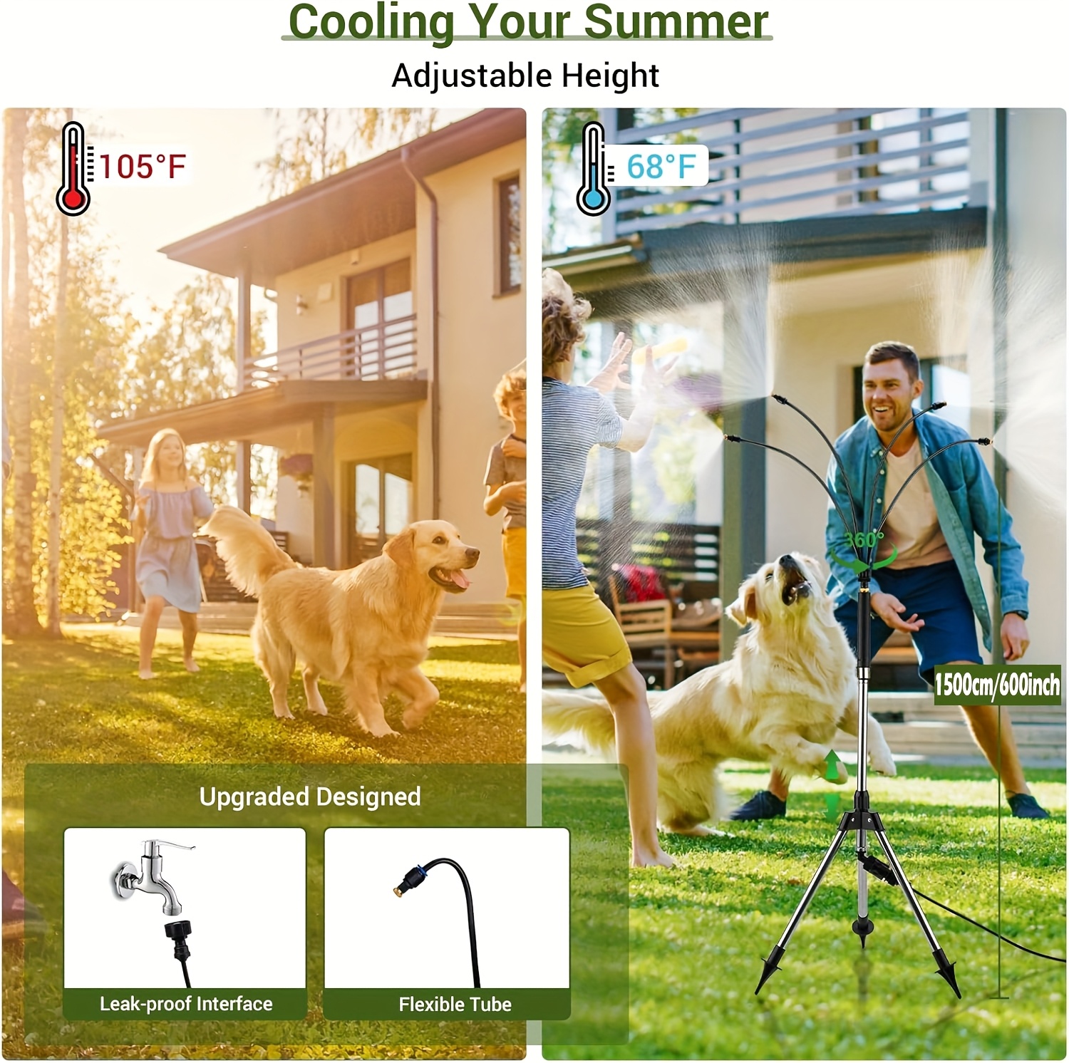 1pc Upgraded Portable Stand Misters for Outside Patio with Adjustable Riser Tube (up to 124.97cm),Upgraded metal connector, enhanced durability, No Electricity or Battery Needed, Very suitable for BBQ, Patio, Pool, and Water Activities