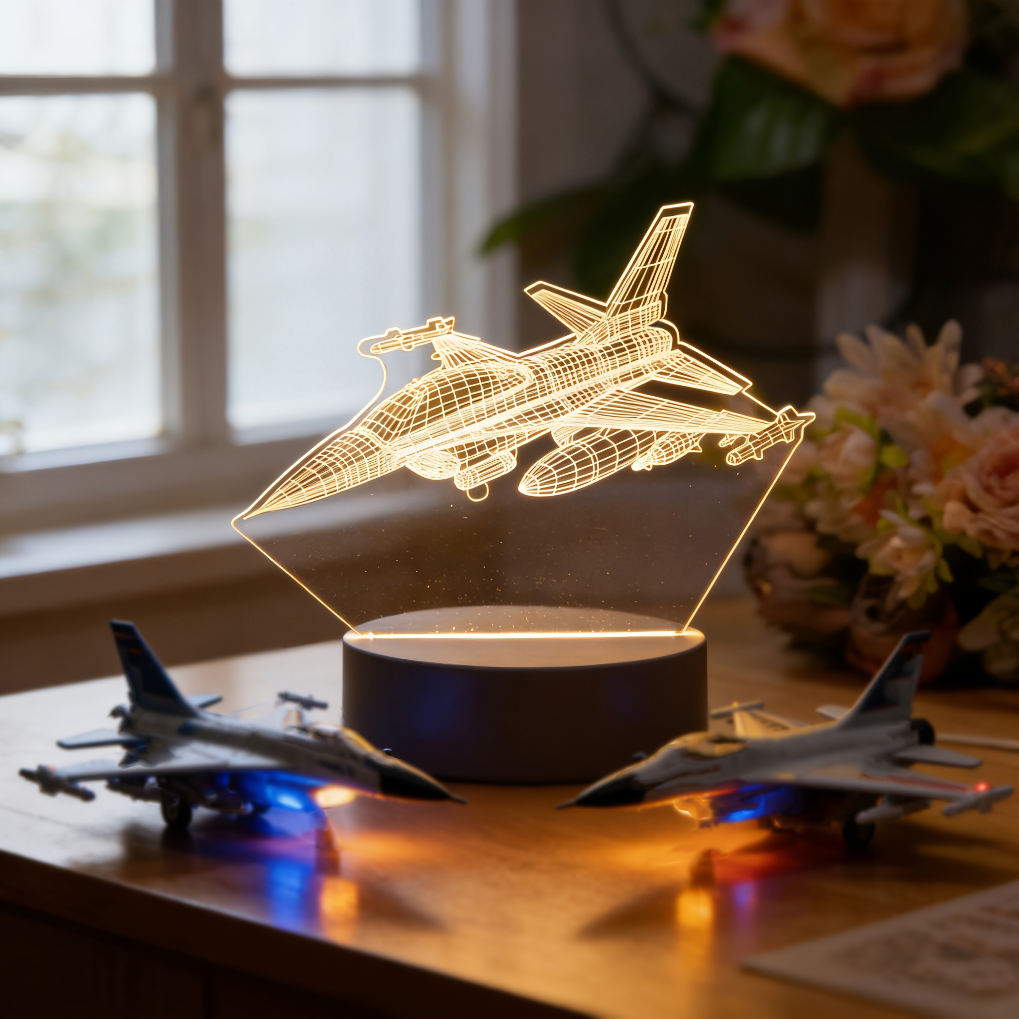 Creative Luminous Fighter Jet Model Table Lamp