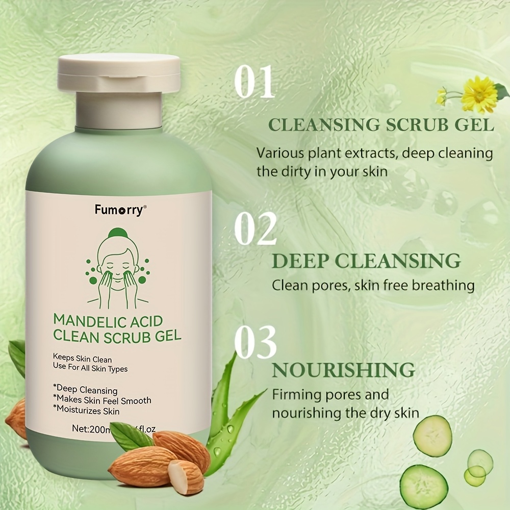 [7.05oz Mandelic Acid Gel] Deep Cleansing Moisturizing Mandelic Acid Cleansing Light Beige Gel | Face And Body Scrub Gel, Contains Aloe, Rose And Chamomile - 7.05oz-High-Capacity