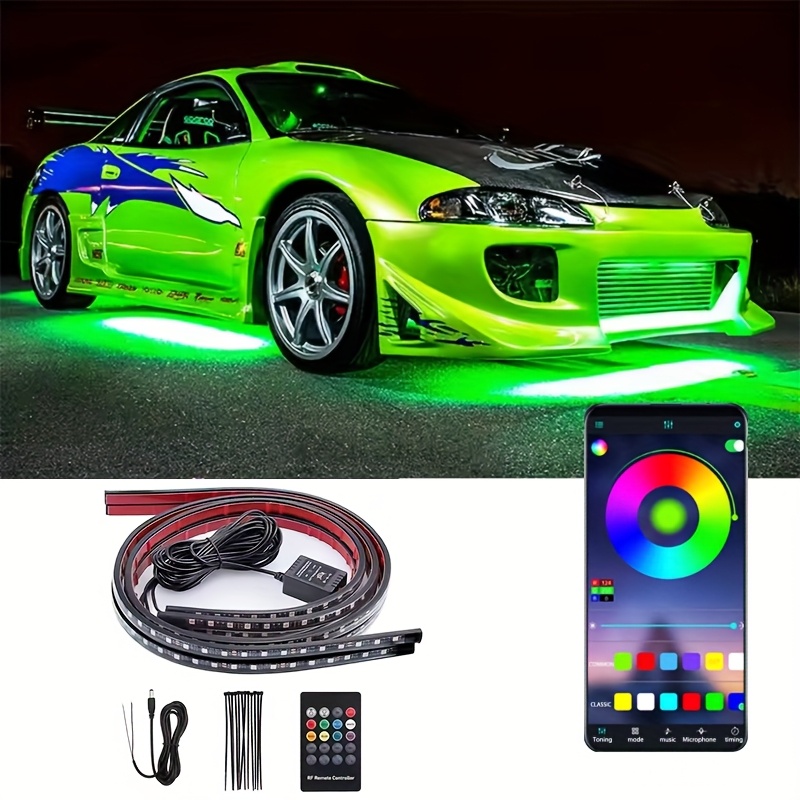 TEMU Car Underglow Led Lights Kit With App Control & Wireless Control, Rgb Neon Accent Lights With Compatible With Car, Road Vehicle, Suvs - 12v (4pcs)