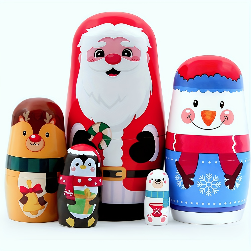 Image of 5pcs Traditional Russian Nesting Doll Set - Dolls With Santa Claus Figure (russian: Санта), Christmas Birthday Gift, For Decor, Collectible For S &