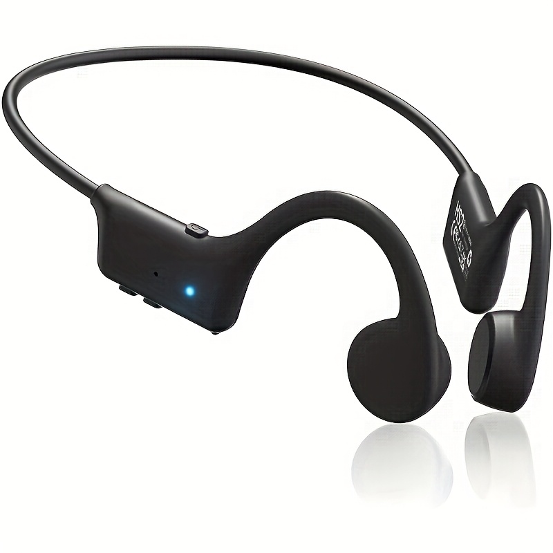 wireless open ear bone conduction headphones with a microphone offering 12 hours of playtime ideal for sports like running and gym workouts   in black and blue as a gift option