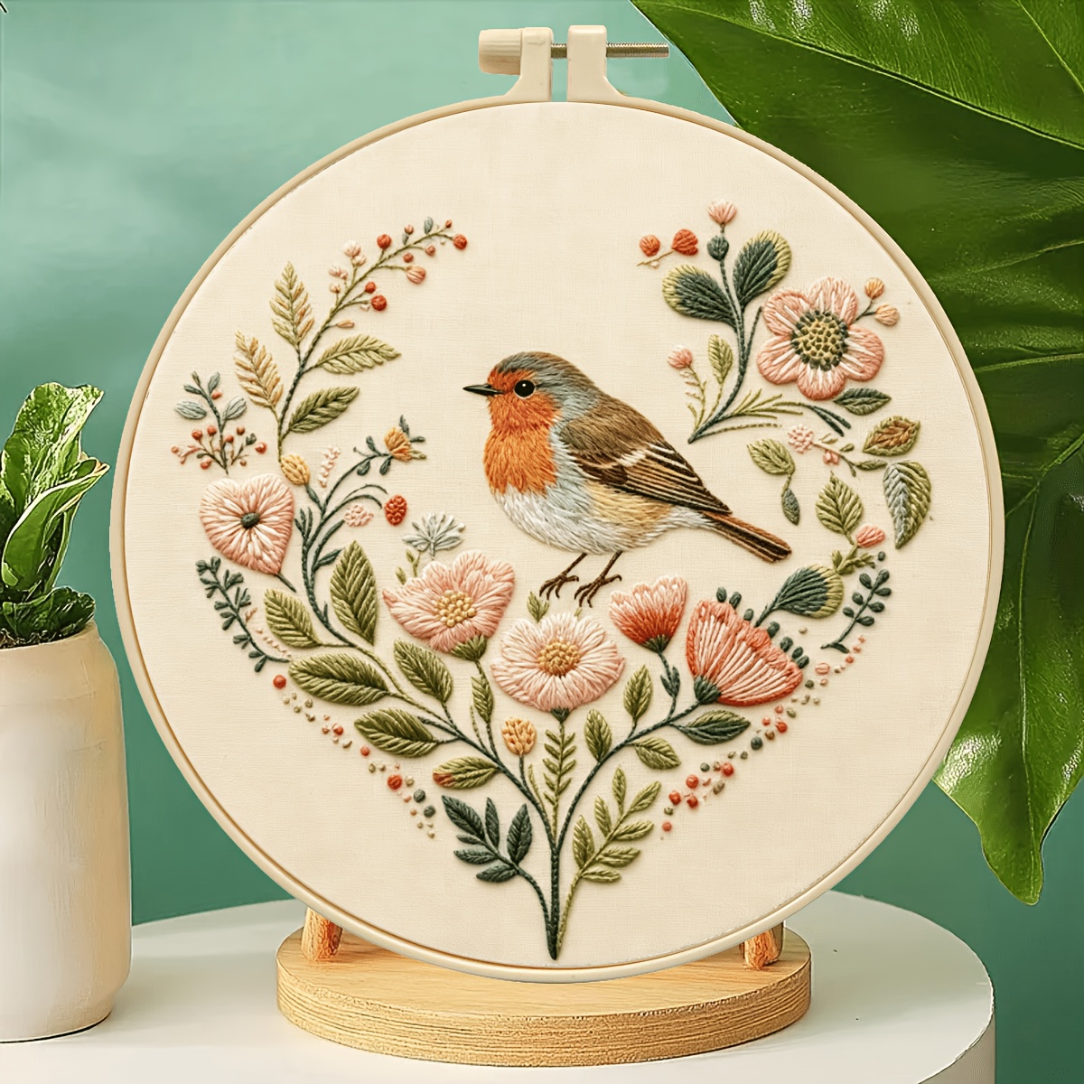 TEMU 1 Set Borduurpakket, Vogels op Takken Handwerk Materiaal Pakket Beginner Complete Gereedschapsset, Vogel, Huisdecoratie Stressverlichting