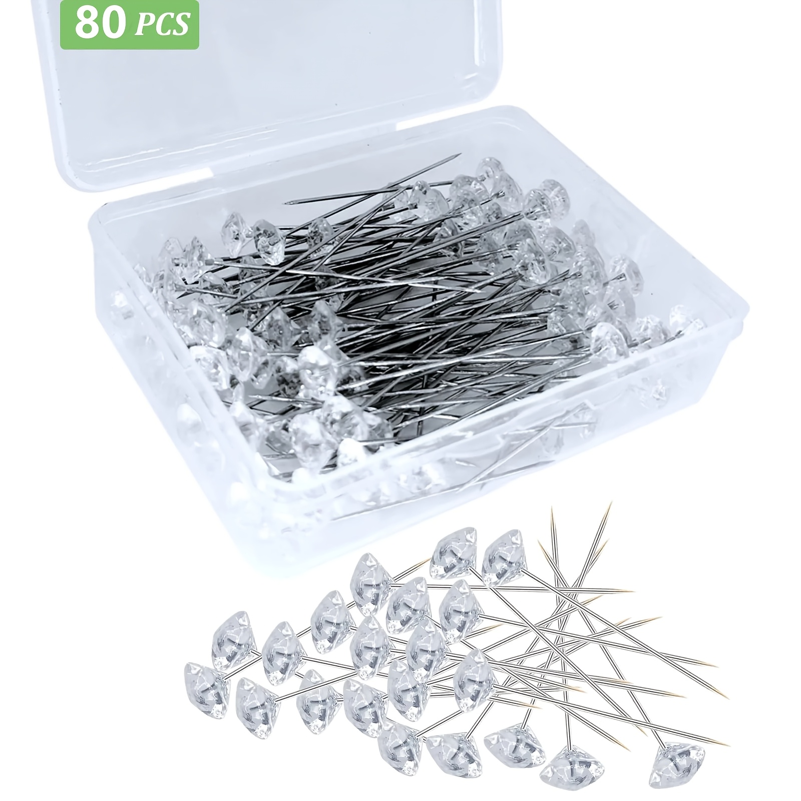 TEMU 80/300pz Spille per Corsage Boutonniere, Spille per Fiori da Cucire per Corsage, Spille Lunghe Pollici con Strass a Diamante , Spille con Testa