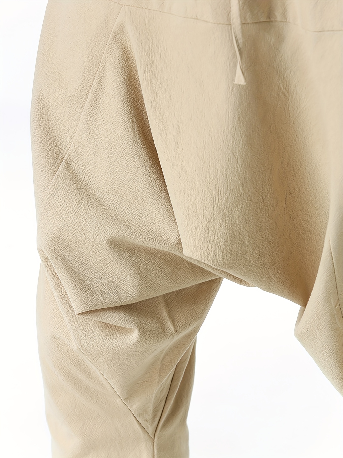 Pantalon Harem Homme Coton Lin Pantalon Harem Homme en Coton et Lin - Taille Oversize à Jambes Larges avec Entrejambe Tombant, Coupe Décontractée Sans Ceinture (S-XXXL) | Tissu Respirant pour Printemps/Automne, Tenue Décontractée et Extérieure | Pantalon Harem Style Bohème à Taille Moyenne pour Homme