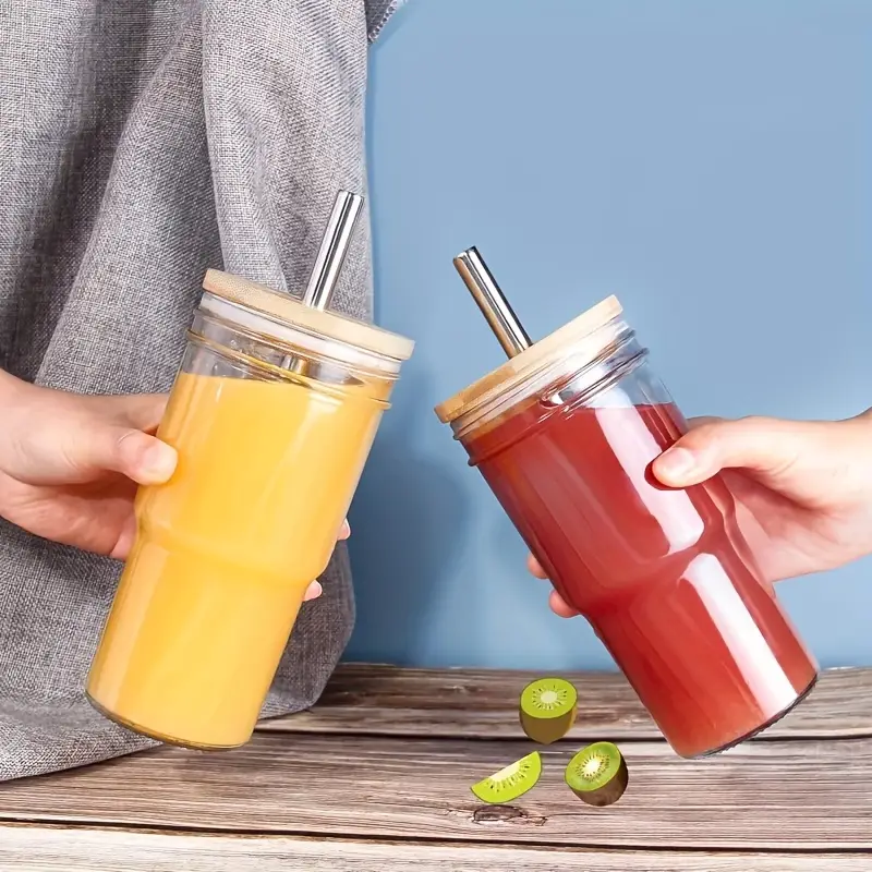 4pcs of 24 ounce glass cups with lids and straws cute cups drinking can set reusable glass water cups for making cold boiled juice mothers day gift christmas gift with with two cup brushes Product details 1