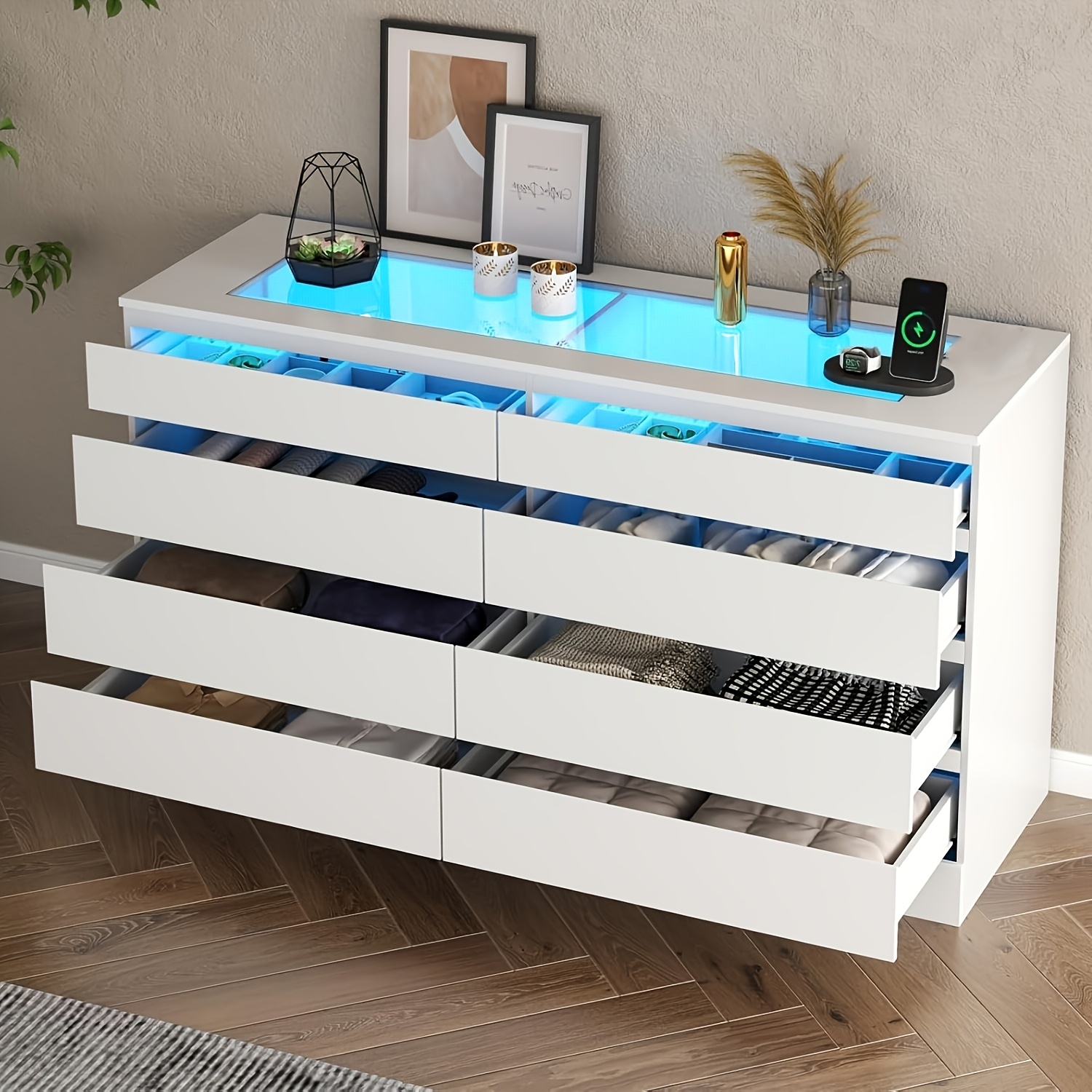 chest drawer 8 drawer dresser glass outlet white - Temu