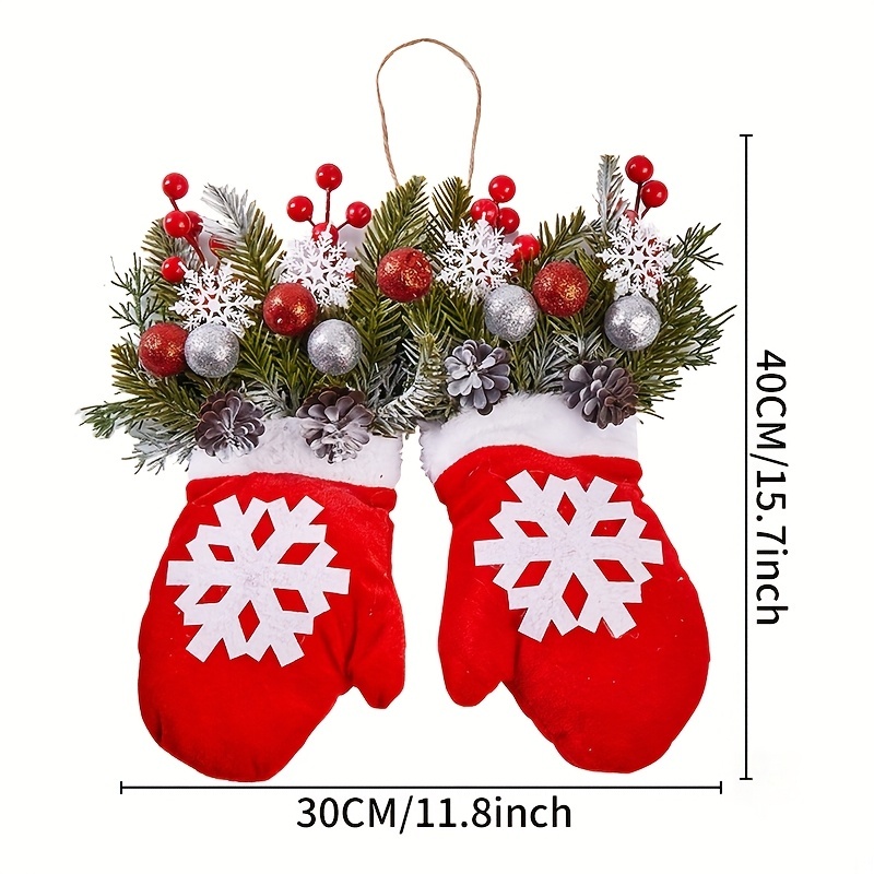 TEMU Christmas Glove Wreath With 20 Led Lights, Christmas Wreath For Front Door With Artificial Pine Branches, Red Berries, And Frosted Pine Cones,
