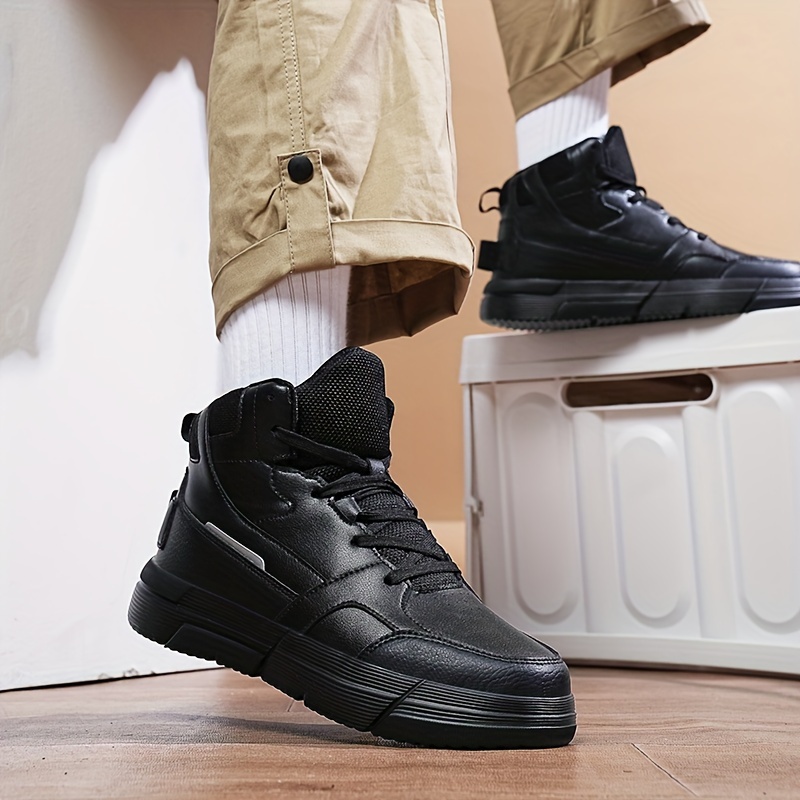 High-Top Casual Sneakers in Black & White - Breathable Fabric, Non-Slip EVA Sole, Lace-Up, Versatile for All Seasons, Sizes 5-14