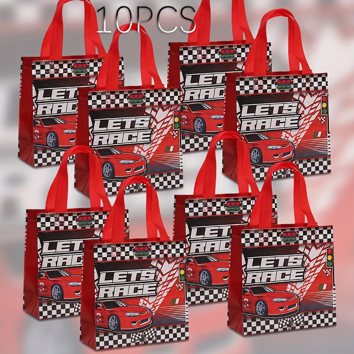 TEMU 10 pezzi 20 X 20 X 9 cm Sacchetto Regalo, Sacchetto per Confezionamento Feste a Tema Corse, Borsa a , Sacchetto Non Tessuto Stampato per Veicoli