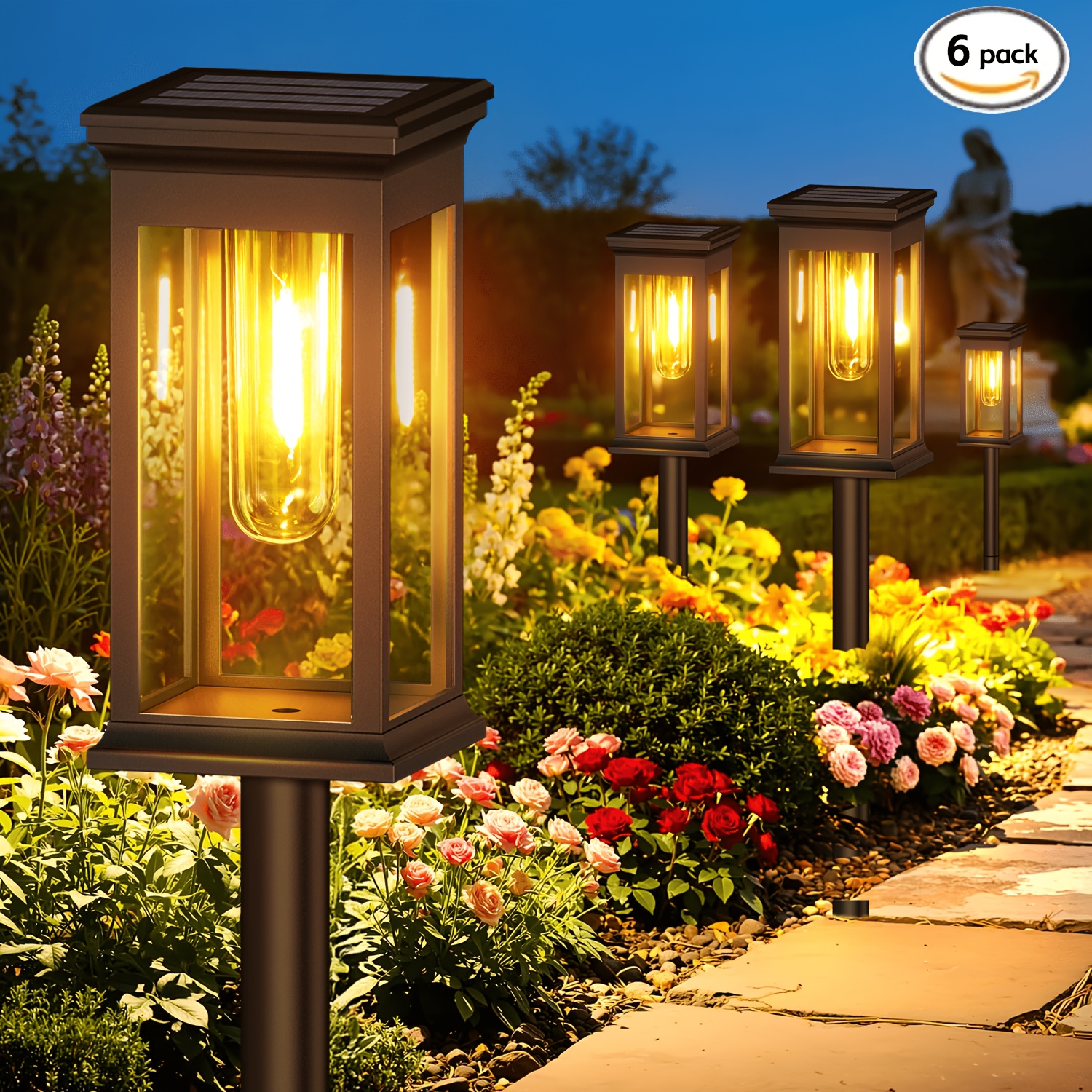 6 Pack Solar Pathway Lights Outdoor, Warm White Led Solar Garden Stake Lights, Solar Pathway Lights For Garden, Yard, Driveway & Patio