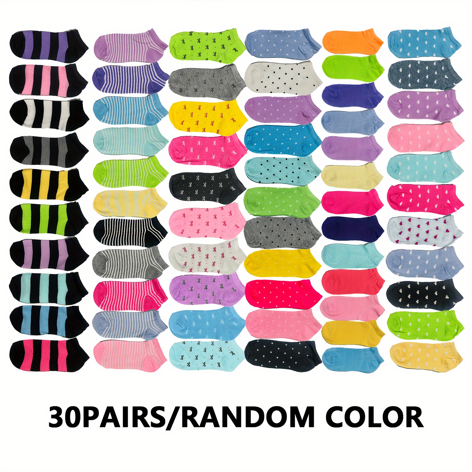 

30 Pairs Women's Ankle Socks, Colors, Comfortable Soft Thin Casual Socks For Spring, Summer, Autumn, 1 Size Fits Most