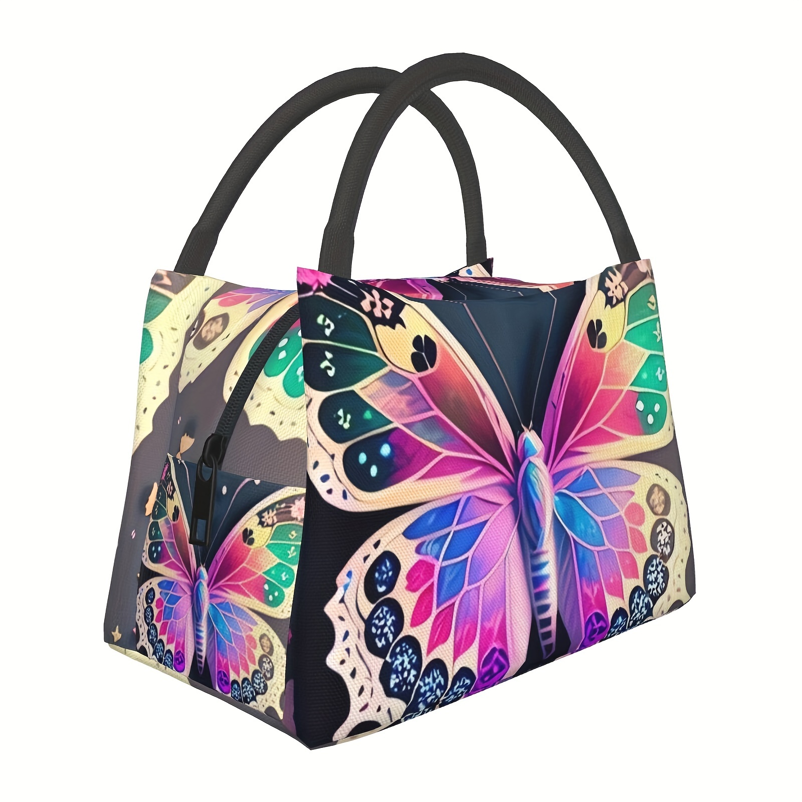 

Universal Insulated Lunch Bag Tote With Vibrant Butterfly Design, Portable Leakproof Cooler For Work, Picnic, Beach, Camping, Polyester Fabric, Normal Waterproof - 11x6.3x6.7 Inches