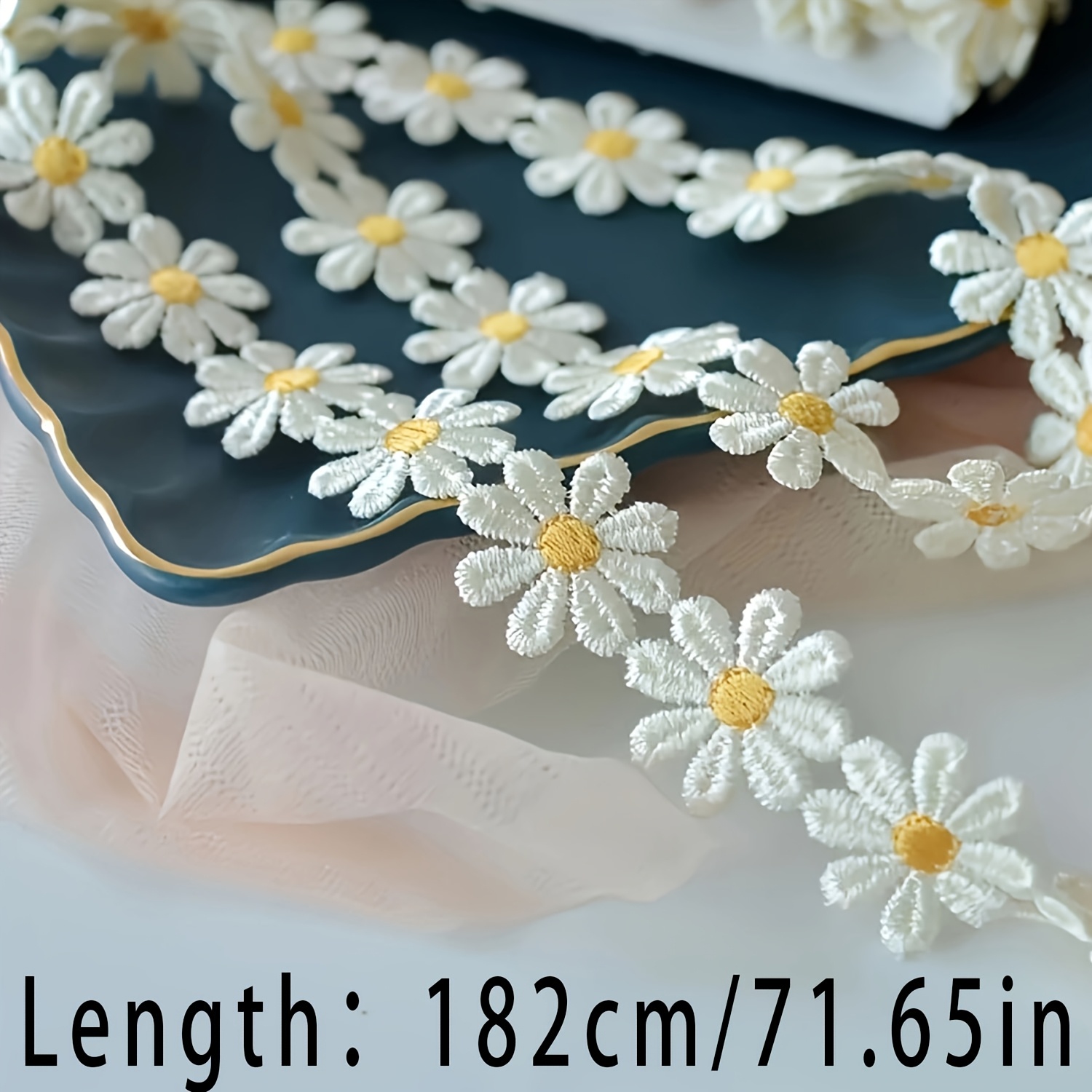 E-shop Elegante Gänseblümchen-Spitzenborte mit Bestickten Wasserlöslichen Blumen, DIY Nähhandwerk Stoff, Bunte Blumenapplikationen für Kleidung