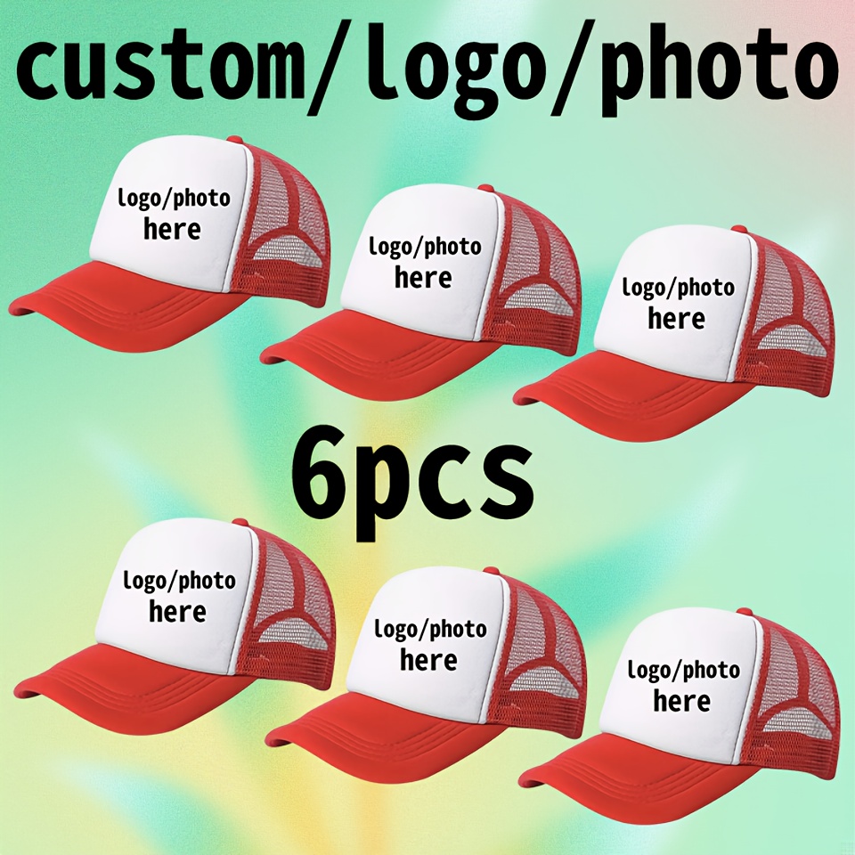 6 Customizable Mesh Trucker Hats, Lightweight Adjustable Size