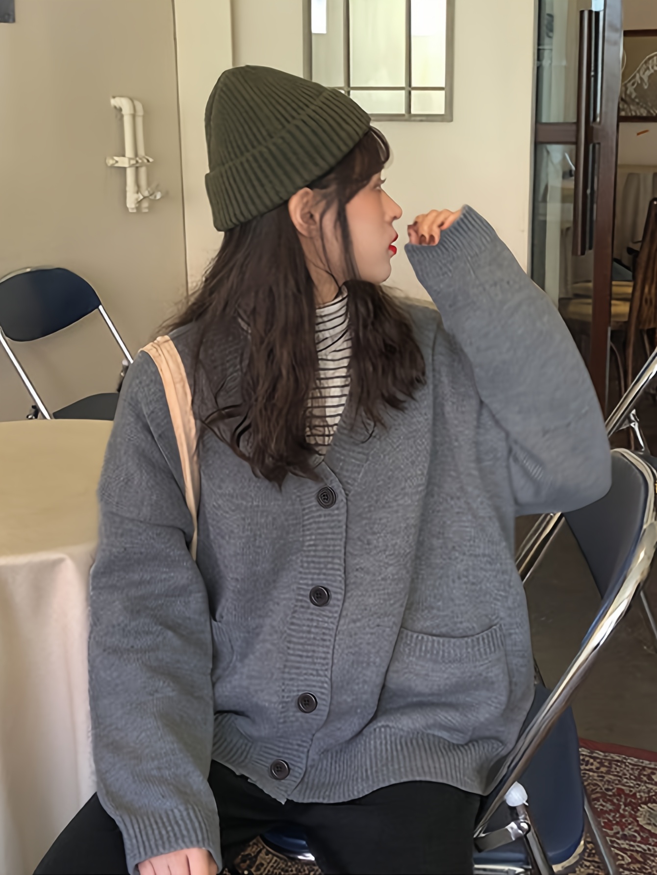 korean college style retro solid color casual loose elegant Temu