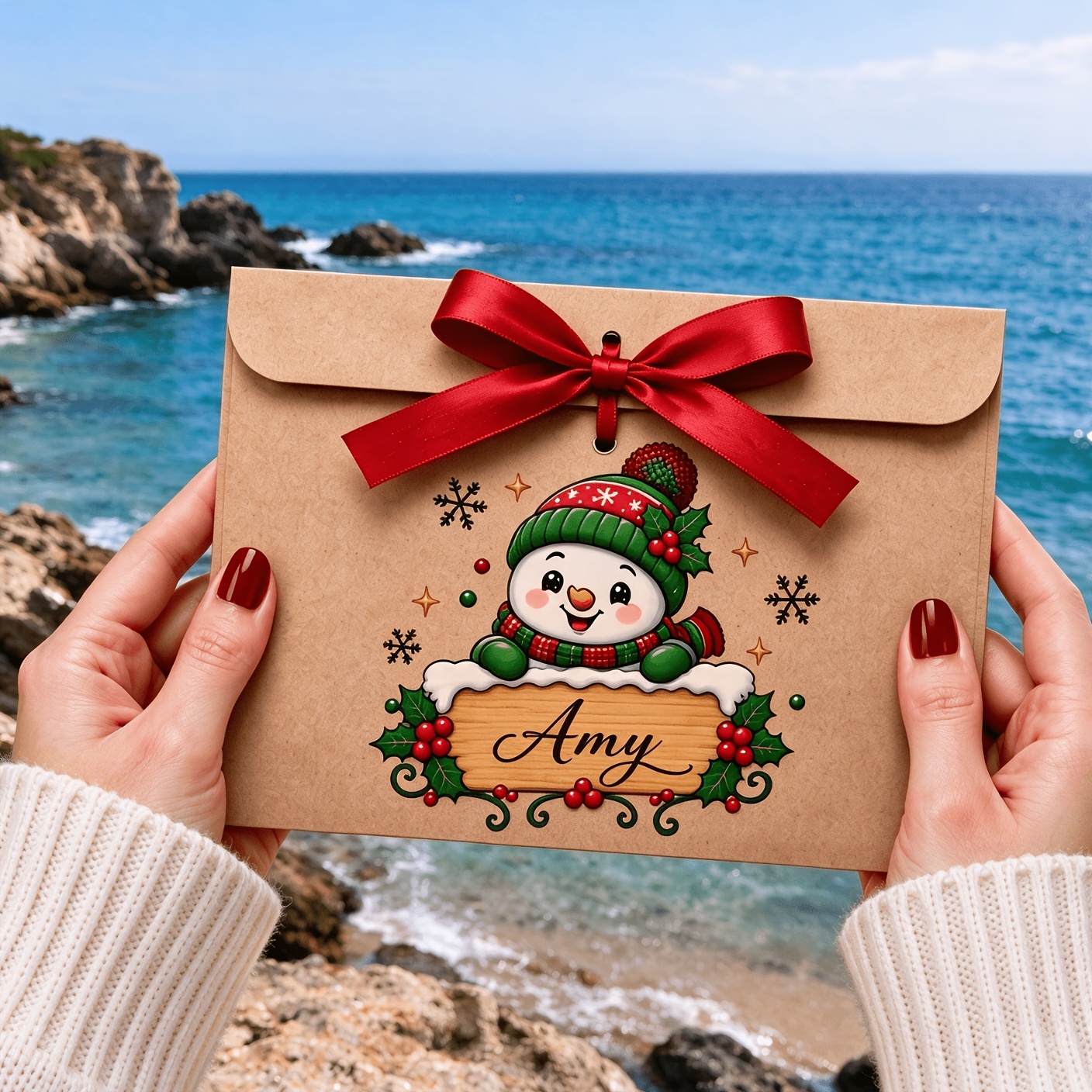 TEMU Personalized Christmas Gift Envelopes, Special For Holiday Gifting, Customizable With Names, Paper Gift Cards And Wallets With Ribbon Bows, 4