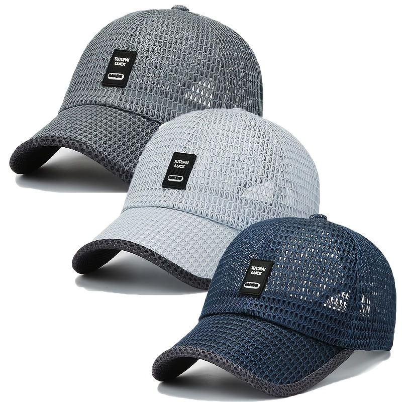 collection of 3 unisex quick dry mesh baseball caps lightweight adjustable summer hats with a black gray textured design   outdoor activities   style and outdoor headwear design