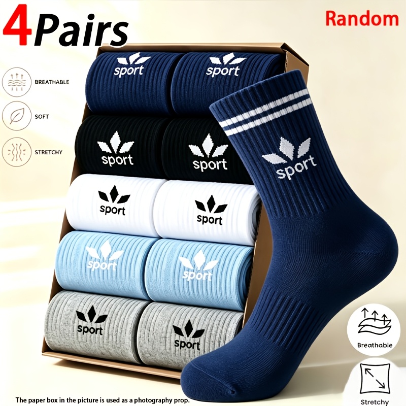 TEMU Lot de 4 paires de chaussettes pour homme, aléatoires - Chaussettes tendance à deux rayures et lettres, unisexes pour homme et femme, adaptées à