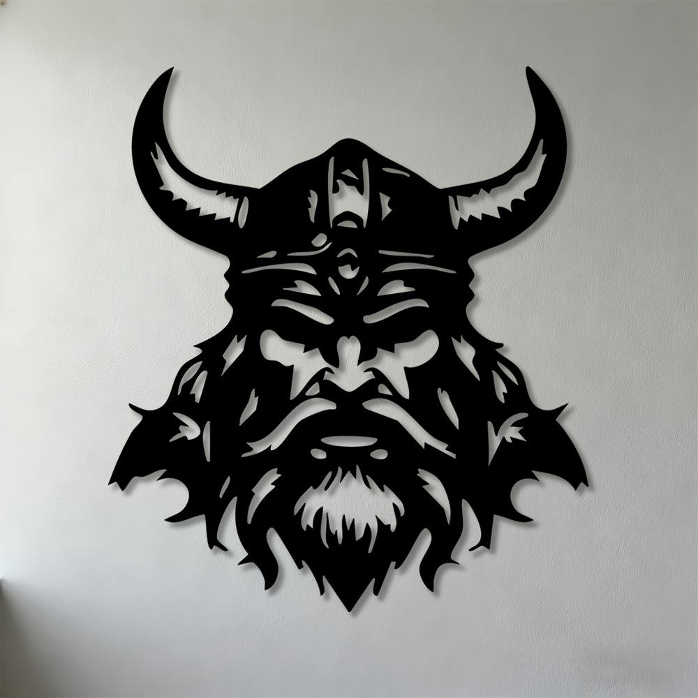 TEMU 2d Flat, 1pc Head Metal Wall Art - Iron Norse Viking Head Sculpture, Wall-mounted Suitable For Living Room, Bedroom, Office & For Man Cave,
