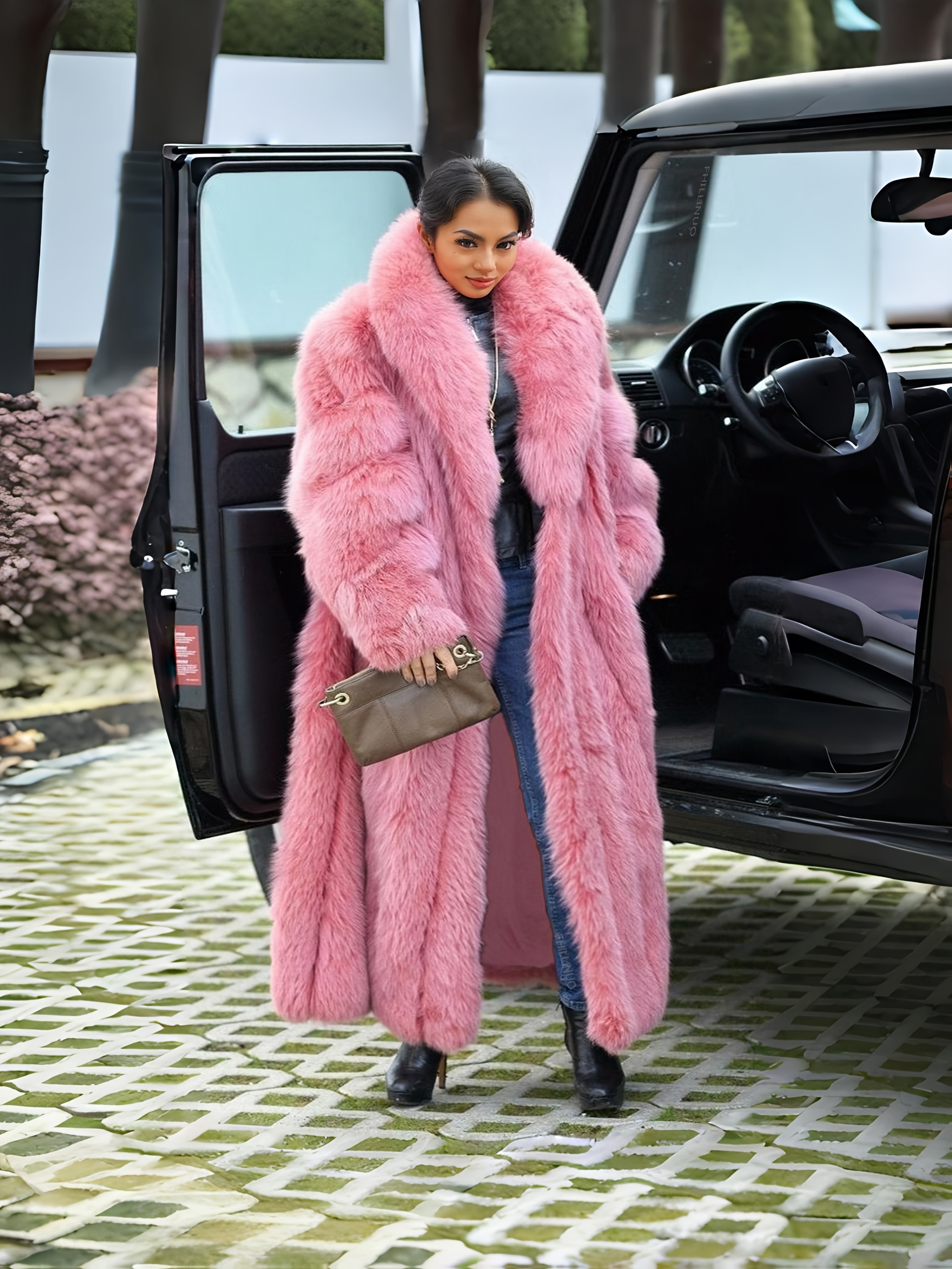 HOT Winter Coat Pink Faux Fur Coat Plus Size Plus Size Women's