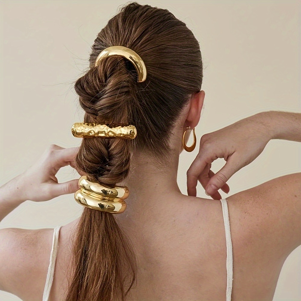 

3pcs Golden Arc Hair Ties: Elegant And With Lace Detail, Suitable For 14 And Up