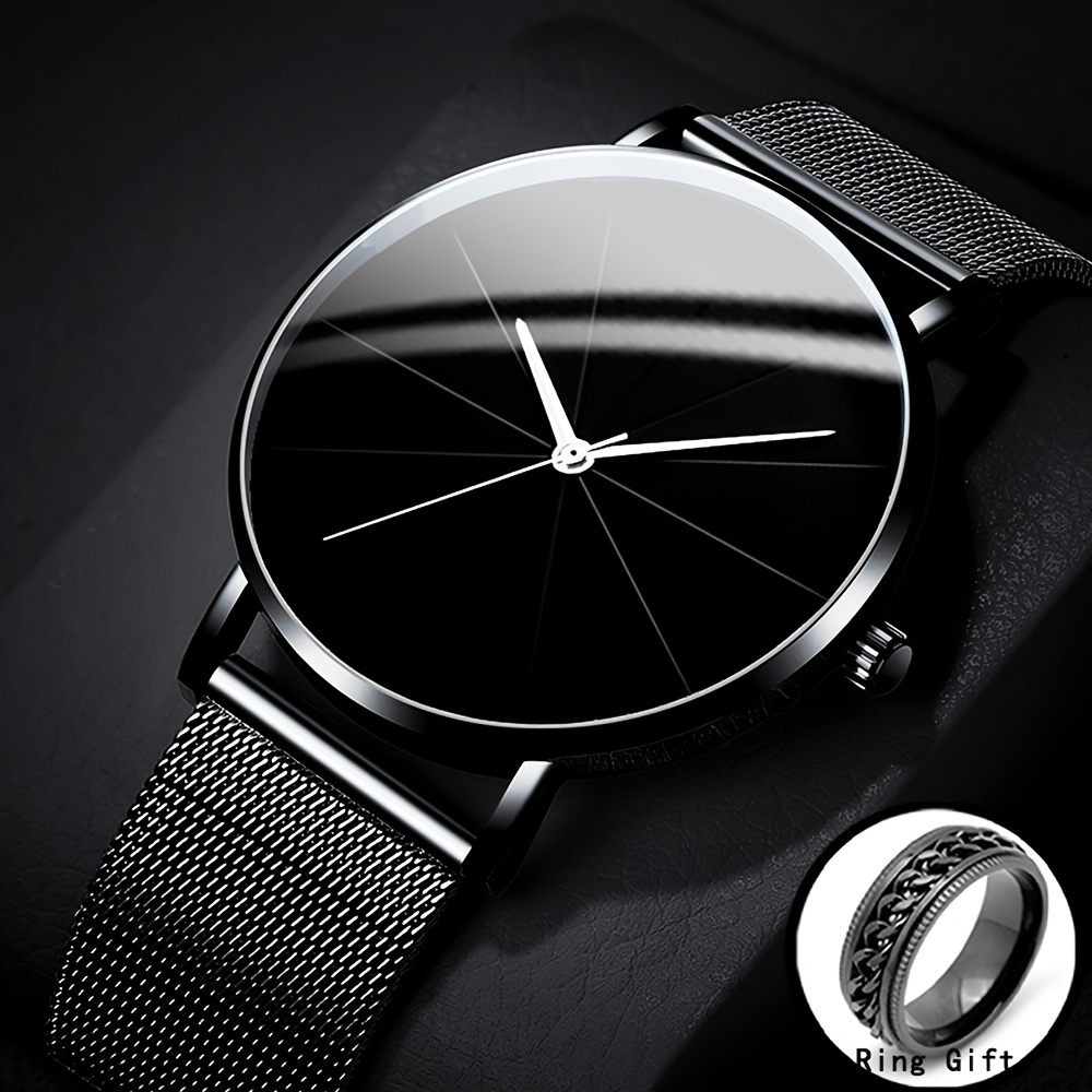 TEMU Elegant Minimalist Large Dial Watch With Rose And Mesh Strap - Japanese Quartz Movement, Display, Alloy, Screw-back Closure For Men And Women