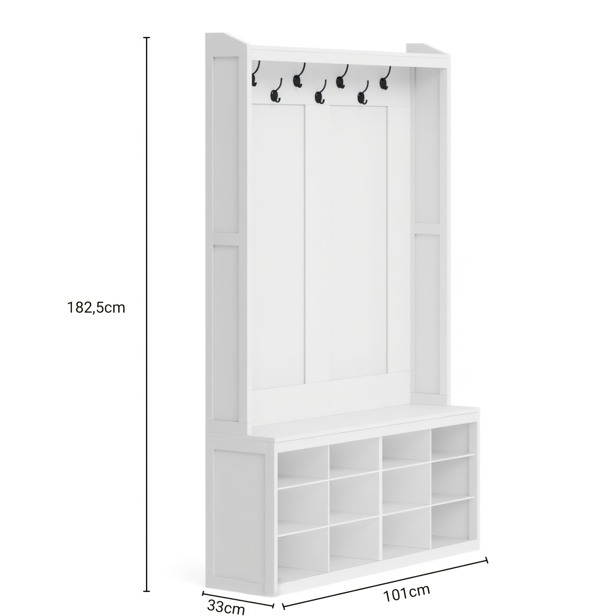 Hallway Rack, Entryway Clutter , Integrated Coat Rack, 7 Sets Of Double Hooks, 12-grid Widened Shoe Area, Strong Load-bearing Capacity, Stable And Anti-tip, Space- And