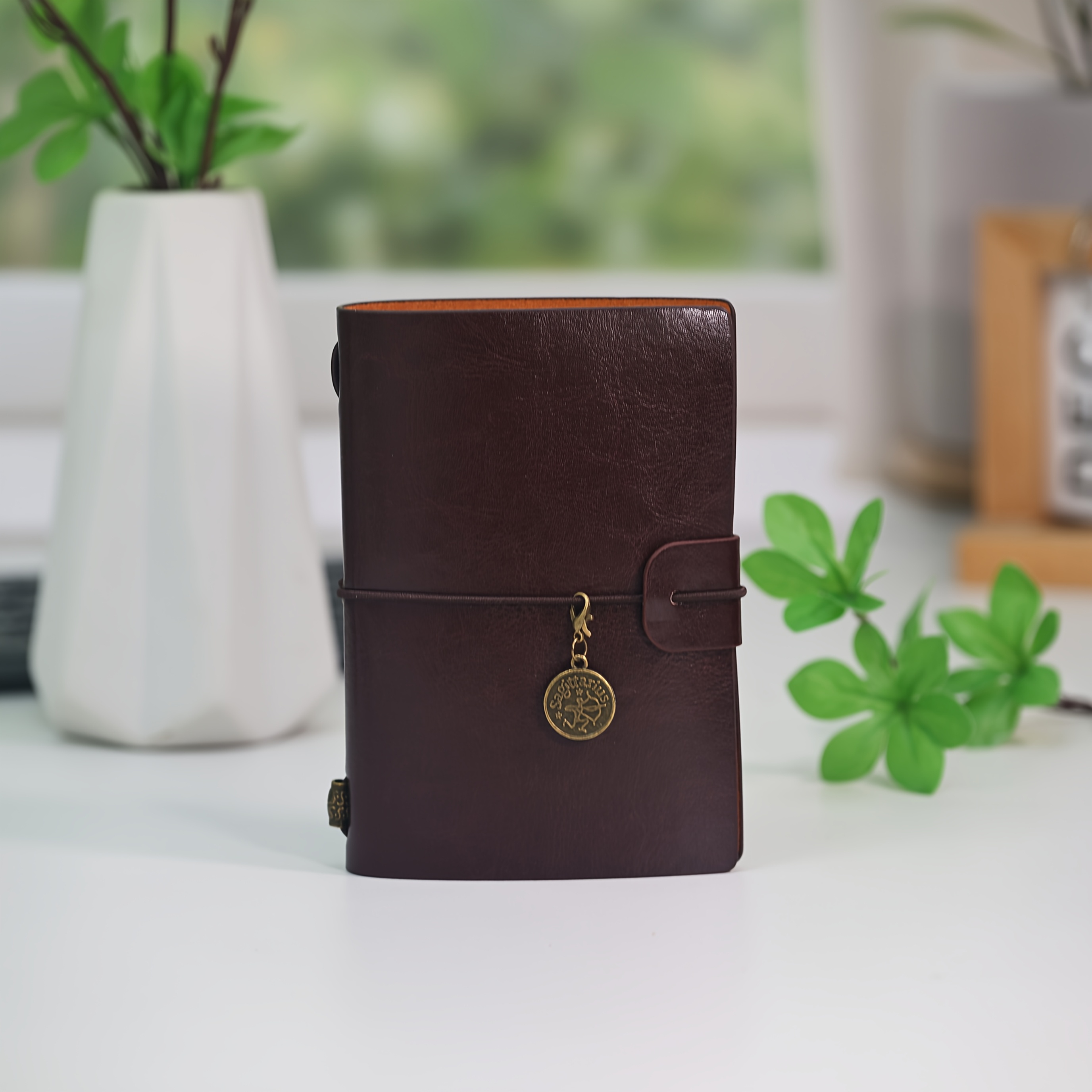TEMU Vintage Leather Travel Journal With Charm, Retro Wrap-around Pocket Notebook, Portable Lined Memo Pad For School Office, Aesthetic Stationery