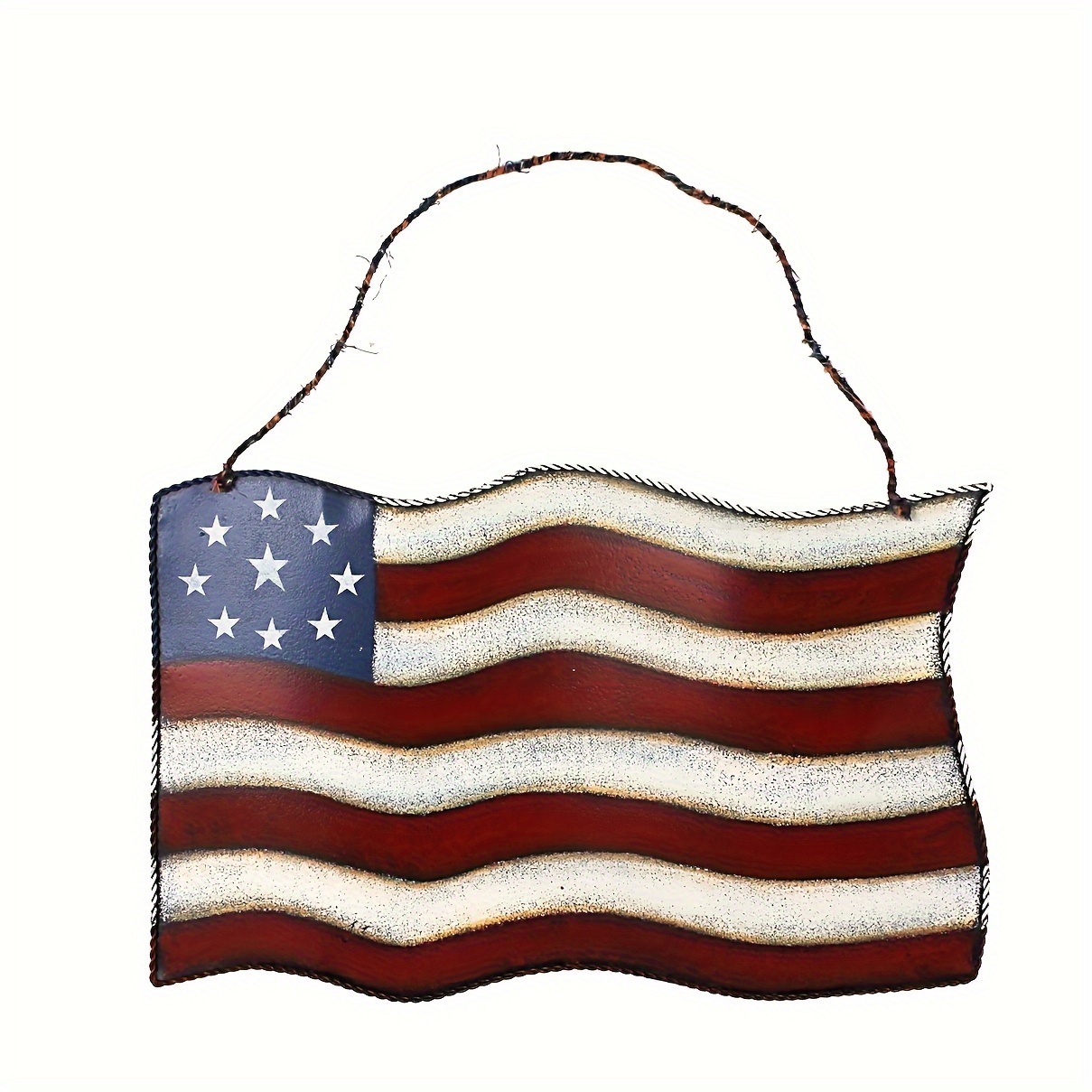 

Large Metal American Flag Sign Patriotic Hanging Wall Art Decorative Iron Plaque Vintage Decoration 4th Door Decor 14.75" X10