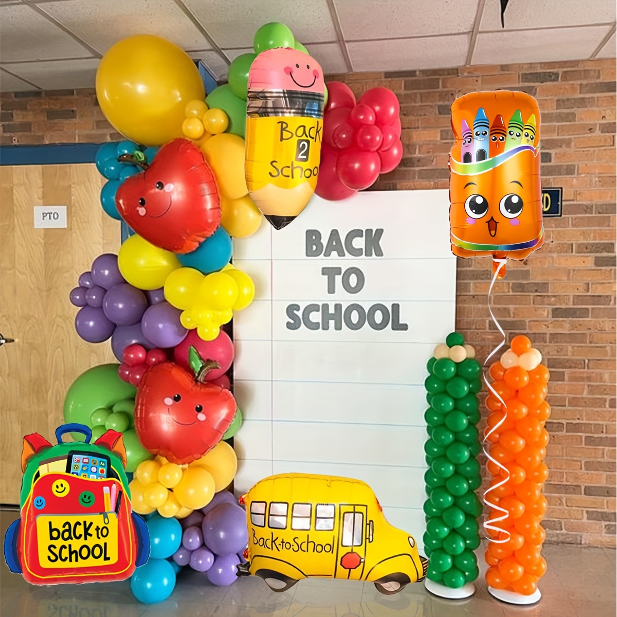 

study Vibes" 8-piece Back To School Balloon Set - Pencil, , School Bus, & Bookbag Designs With Straw Ribbon - Perfect For First Day Of School Decorations, Classroom & Home Celebrations