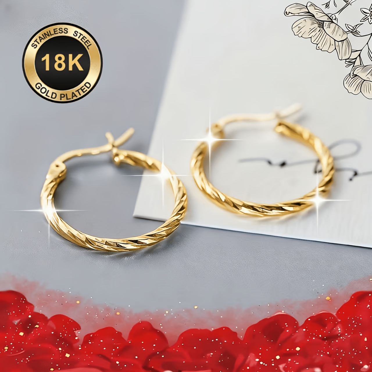 TEMU 1 Pair - 18k Gold-plated Women's Fashion Twisted Round Earrings, Versatile Jewelry Suitable For , Ideal For Daily Wear, Parties, Birthday Gifts,
