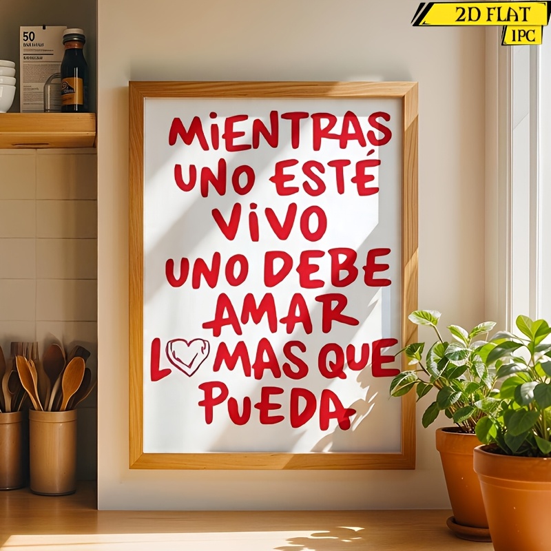 TEMU 2d Flat, 2d Flat, 1pc 2d Flat Frameless Printed Poster, Hand-drawn Style Spanish Quote Poster With Heart Pattern, "as Long Is , 1 Must Love As
