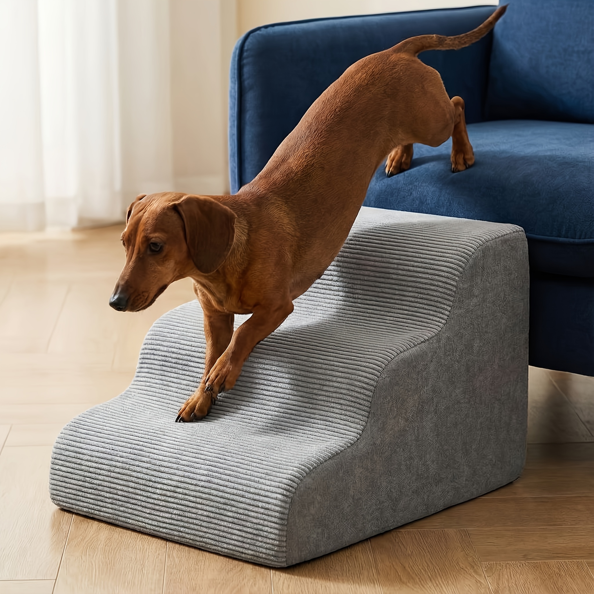 TEMU Grey Stair Ramp With Non-slip Base, High-density Foam Dog Ramp, Detachable For , Ideal For Elderly Or Injured Pets To Climb Beds And Sofas,