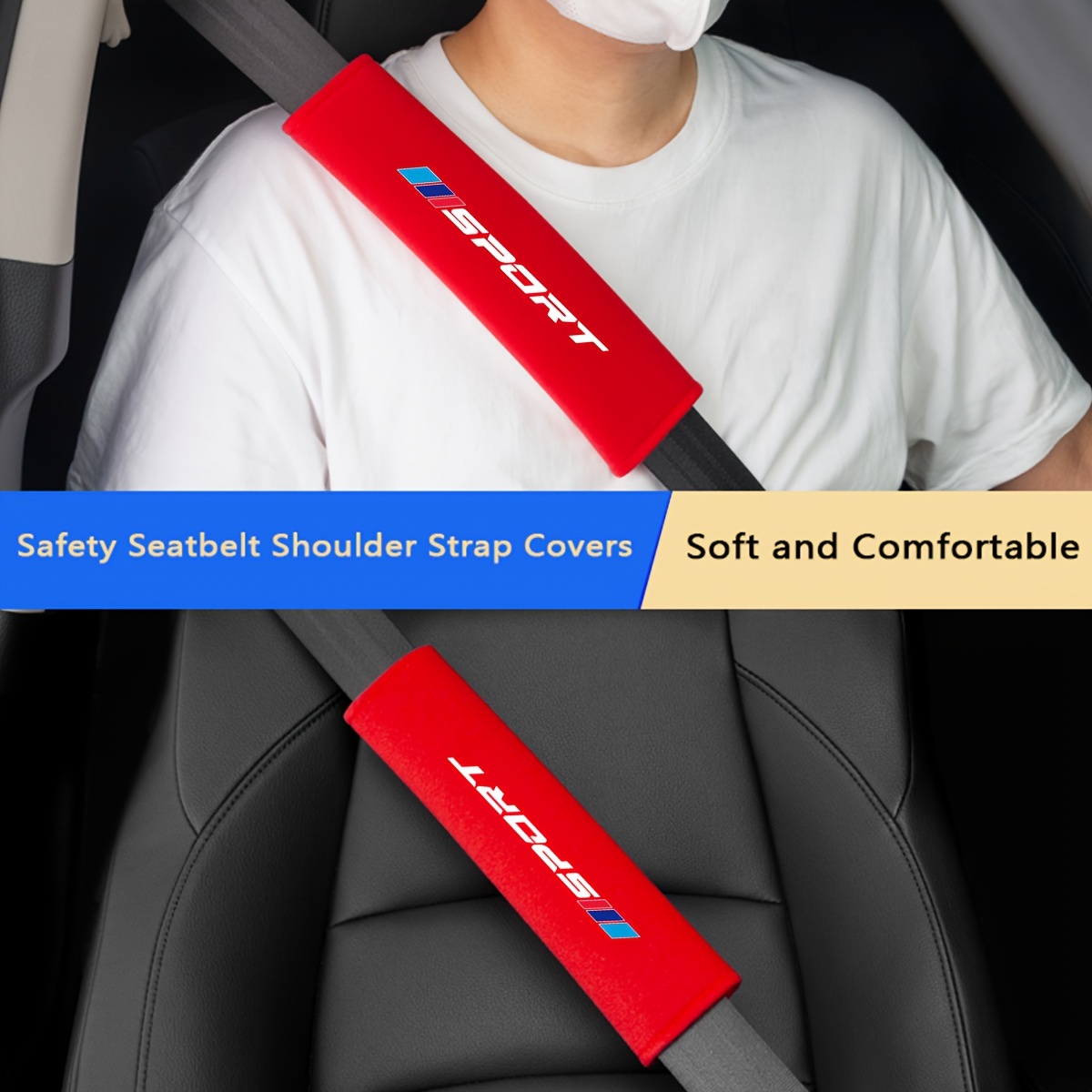 

2pcs Soft Car Seat Belt Covers For Bmw 1, 3, 5, 7, 2, 4, 6, X Series - Comfortable Red Shoulder Strap Pads With , Fit For Cars, Trucks, Suvs, Seat Belt Cover Shoulder Strap