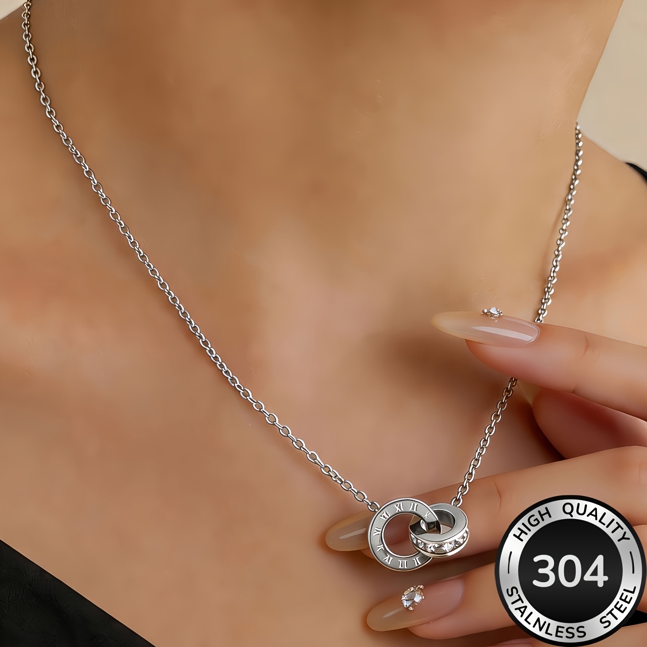 Women's Dual Interwoven Circular Necklace in Hypoallergenic Stainless Steel