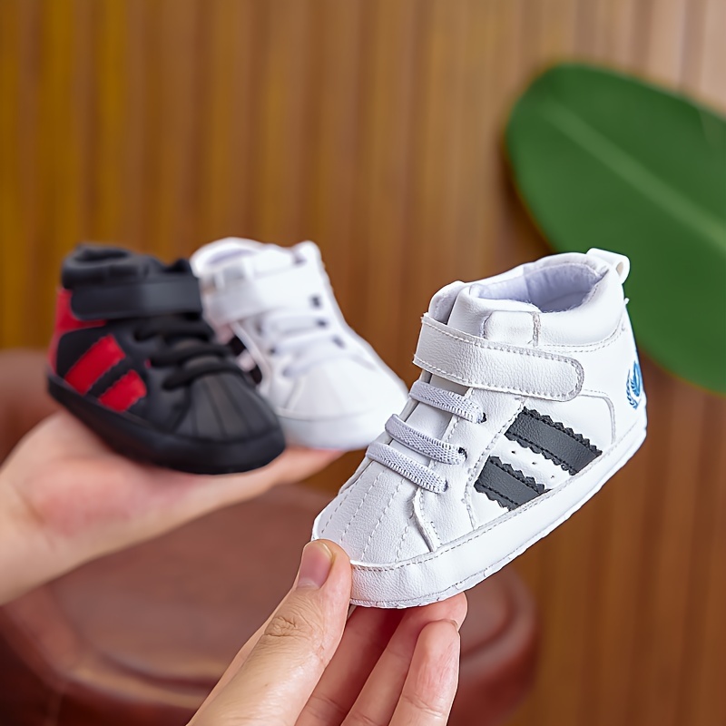 Infant Toddler Mid-Top Sneakers - Unisex Baby Sports and Casual Shoes with Adjustable Strap Closure, PU Upper, Soft Fabric Sole for Comfort, Anti-Slip for Spring/Fall - Solid Color Everyday Wear