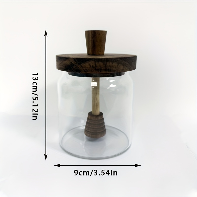 1pc Borosilicate Honey Jar With Acacia Wood Lid, With Wooden Stirrer, Creative Syrup And Jam Container, Suitable For Home Use, Restaurant, Kitchen Storage