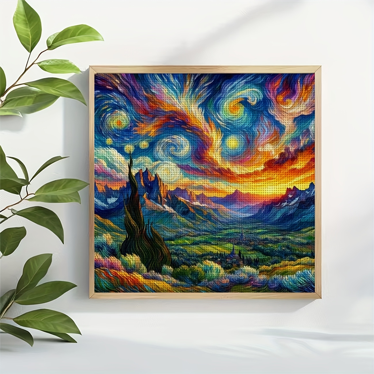 Printed Cross-Stitch Kit, Mountain Starry Sky At Sunset Pattern