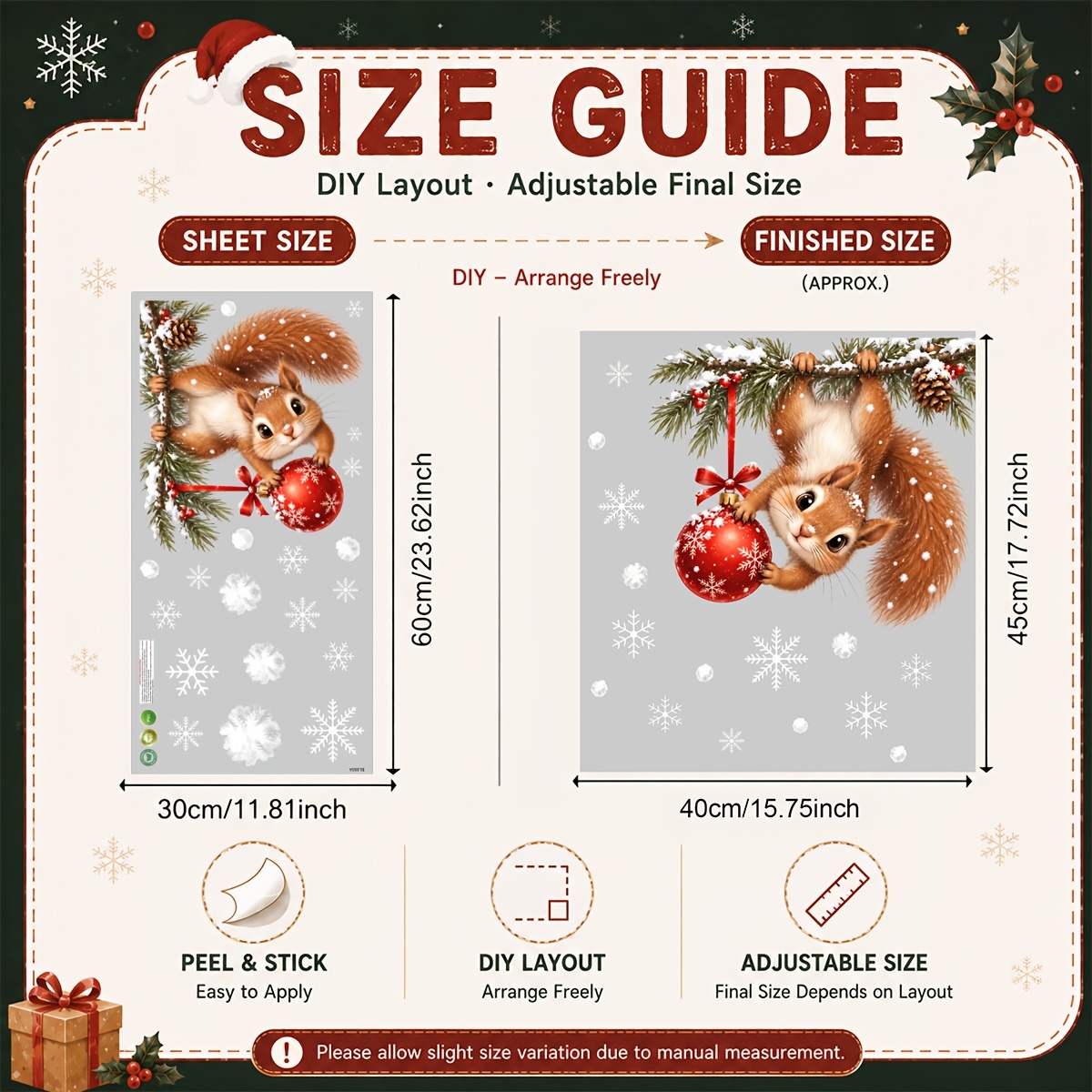 TEMU 1pc Static Cling Window Decoration Suitable For - Pvc Christmas Tree & Squirrel Panel With Snowflake Glass Decor, Static- For Glass Doors,,