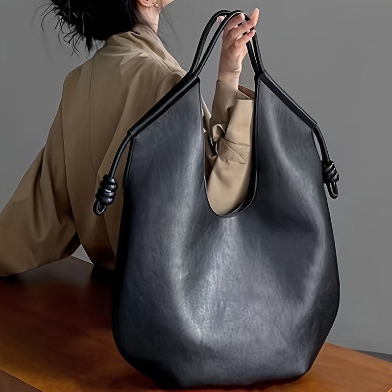 Image of Black Tote - Stylish Large Capacity Shoulder Bag/tote Bag/clutch Bag With Magnetic Closure And Wrist Strap, Retro , Perfect For Daily , Travel And Fitness, Perfect Gift For